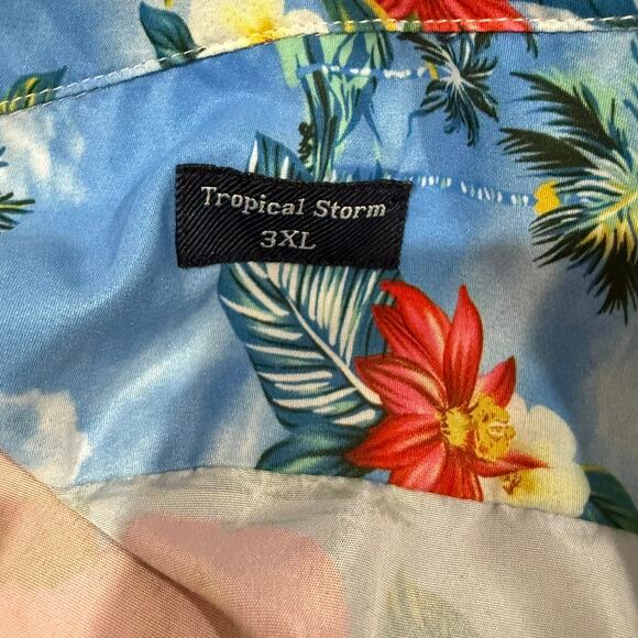 Tropical Storm Men's 3XL Blue Floral Hawaiian Shirt Short Sleeve Casual - Picture 3 of 4